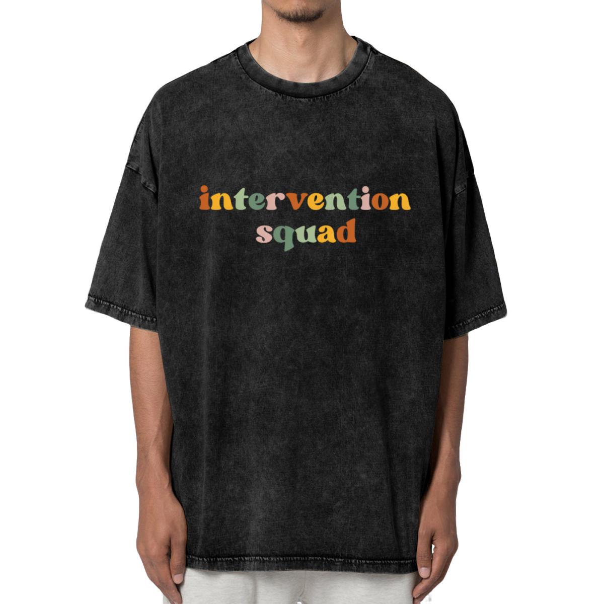 Unisex washed graphic T-shirt with Intervention Squad T-shirt Teacher themed design, product image