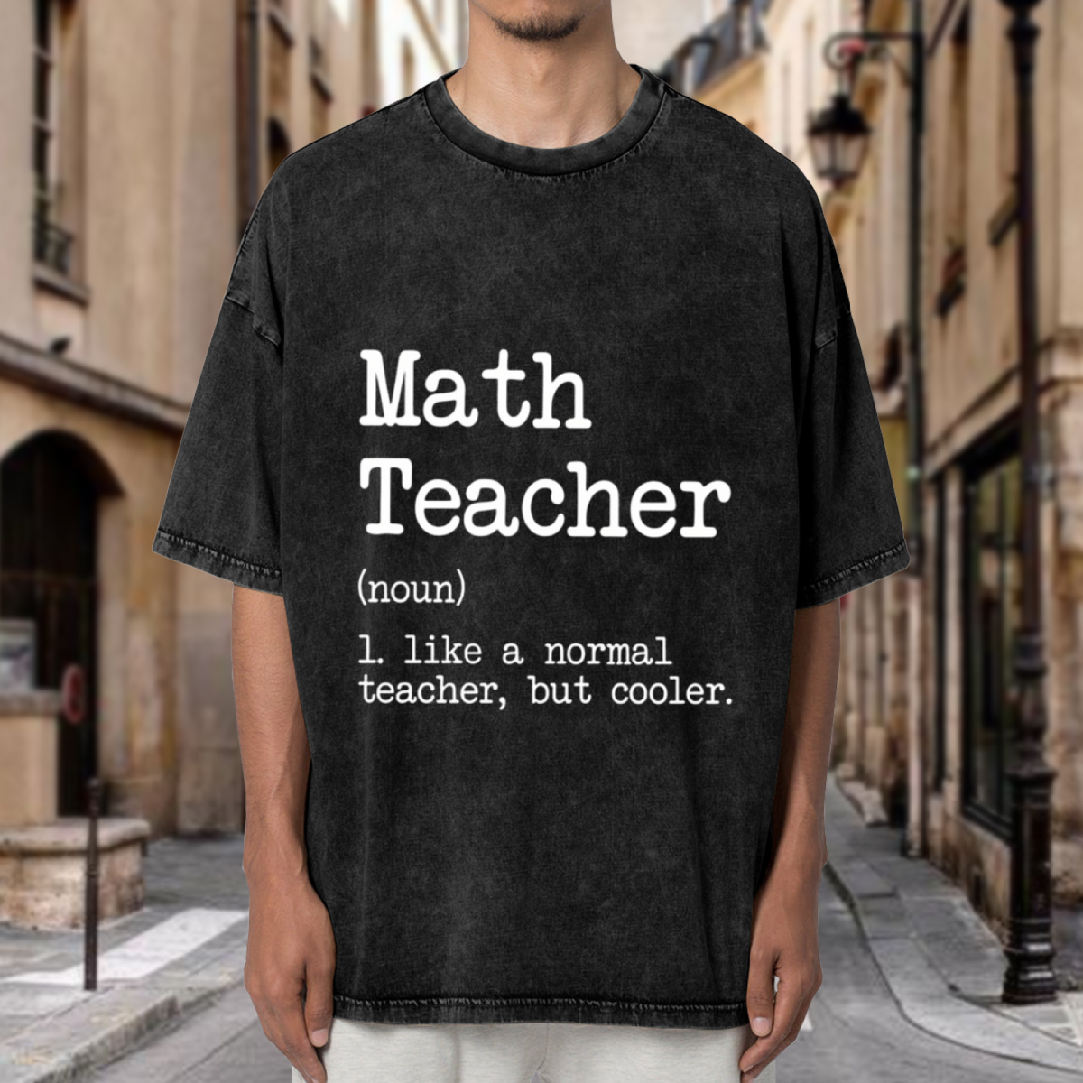 Unisex washed graphic T-shirt with Math Teacher Like A Normal Teacher But Cooler Math Teacher themed design, product image