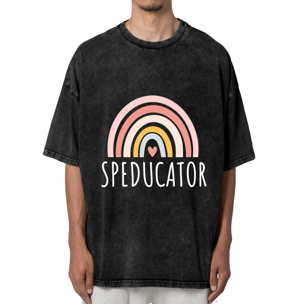 Unisex washed graphic T-shirt with Speducator themed design, product image