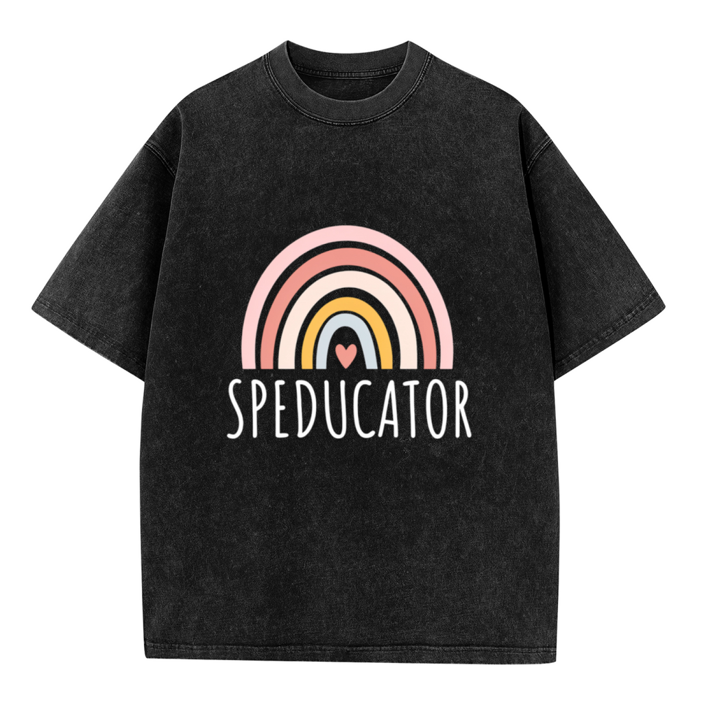 Unisex washed graphic T-shirt with Speducator themed design, product image