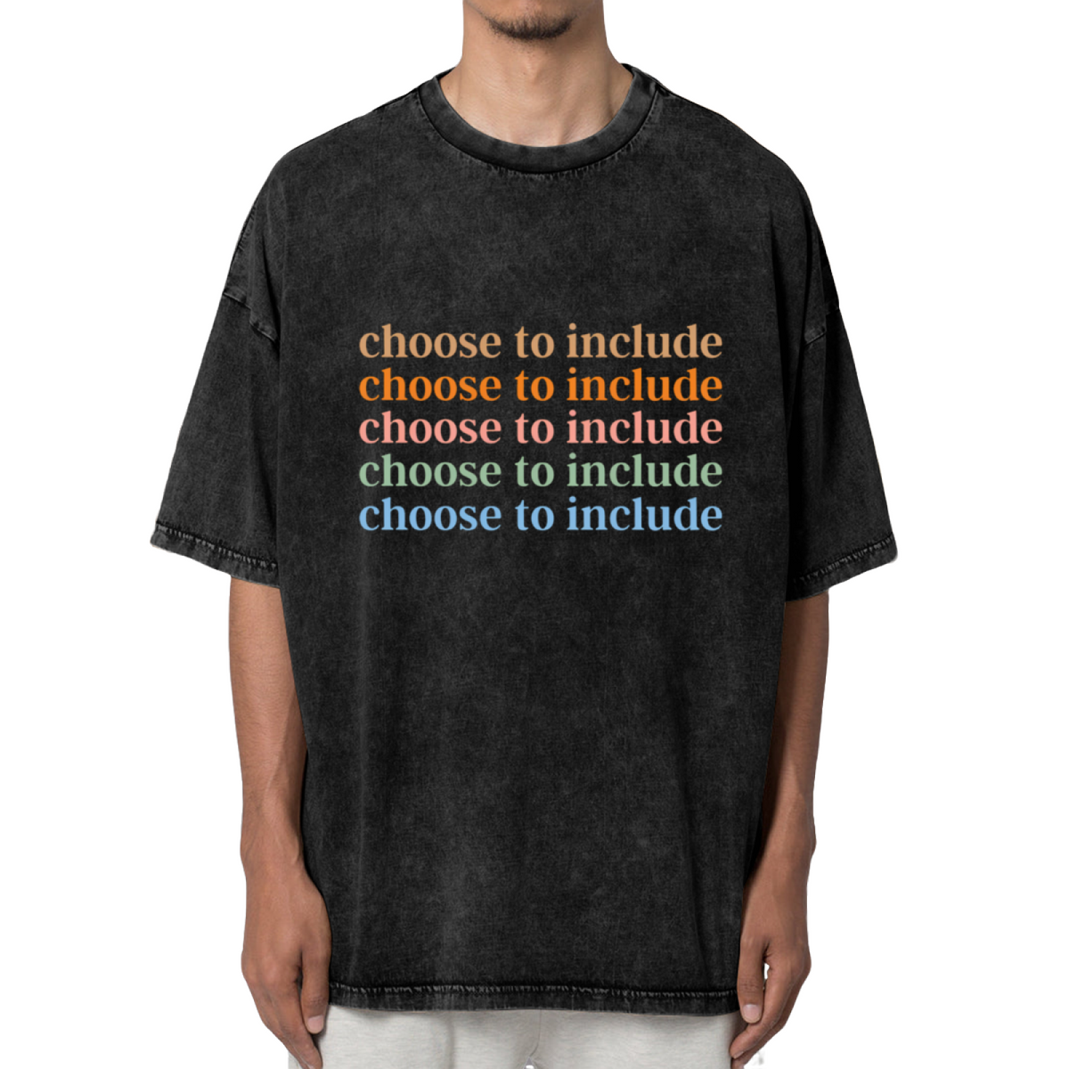 Unisex washed graphic T-shirt with Choose To Include themed design, product image
