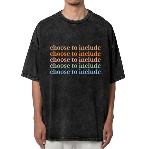 Unisex washed graphic T-shirt with Choose To Include themed design, product image