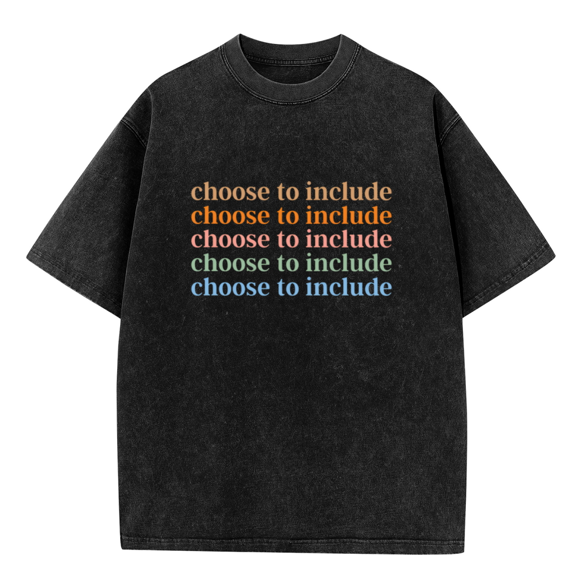 Unisex washed graphic T-shirt with Choose To Include themed design, product image