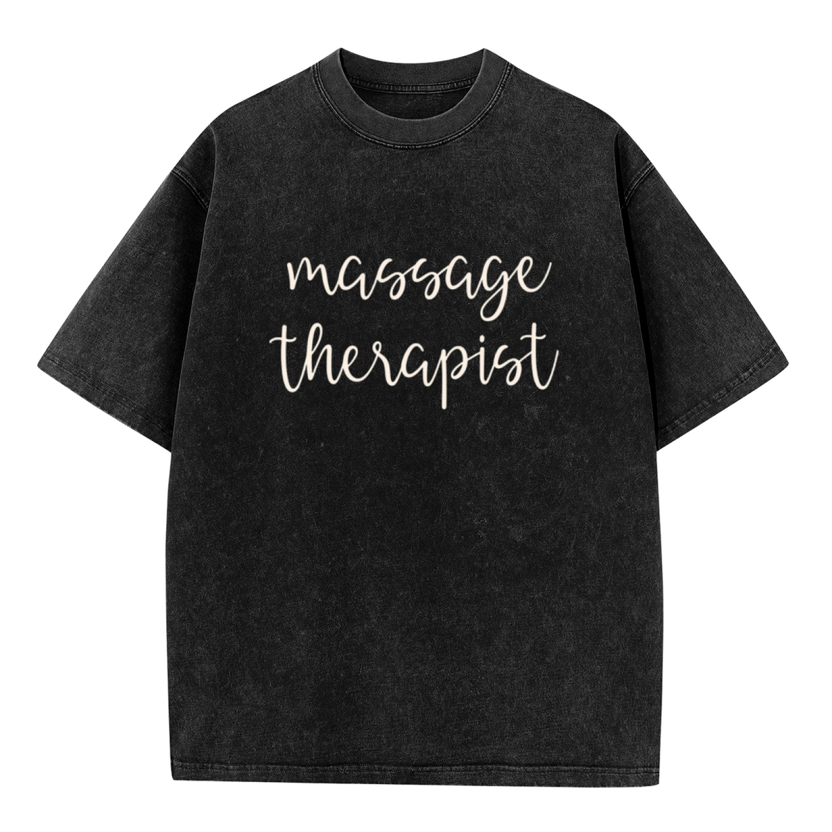 Product image of washed graphic T-shirt featuring 'Massage Therapy' statement design