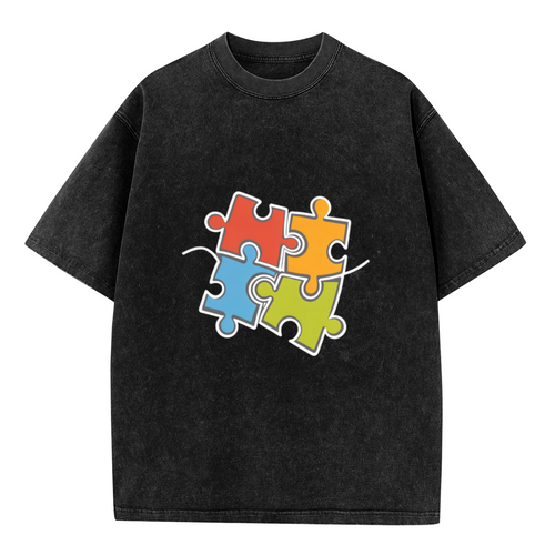 Product image of washed graphic T-shirt featuring 'Autism Awareness' statement design
