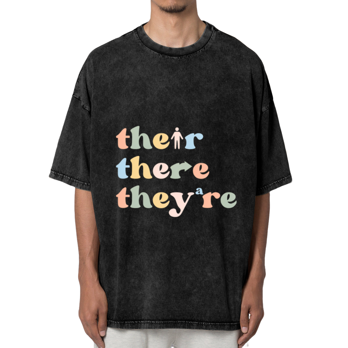 Unisex washed graphic T-shirt with Their There They’re Grammar themed design, product image