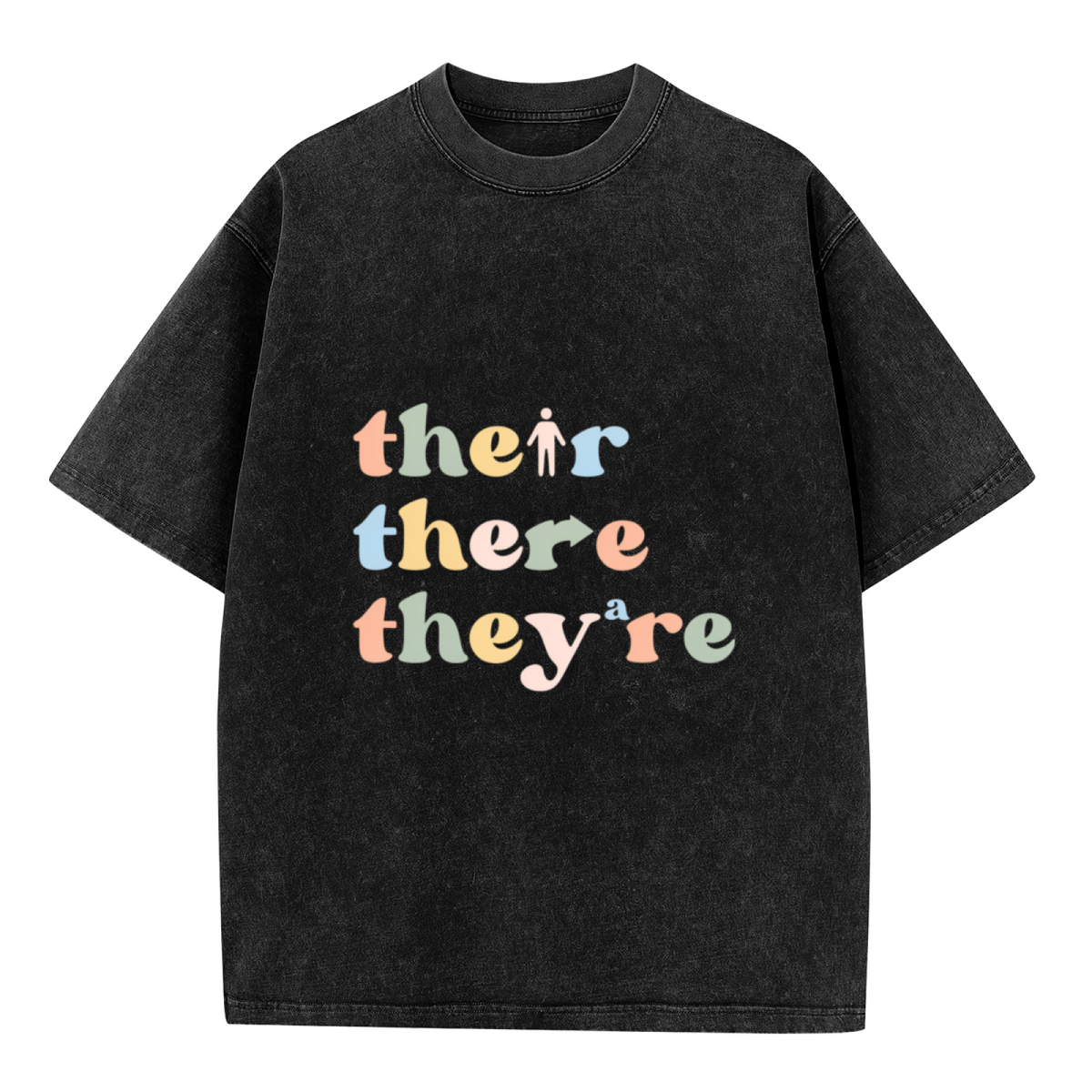 Unisex washed graphic T-shirt with Their There They’re Grammar themed design, product image