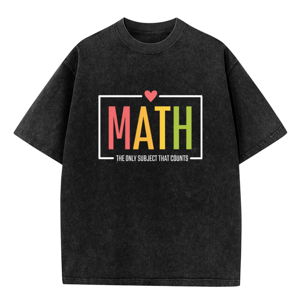 Unisex washed graphic T-shirt with Math The Only Subject That Counts themed design, product image