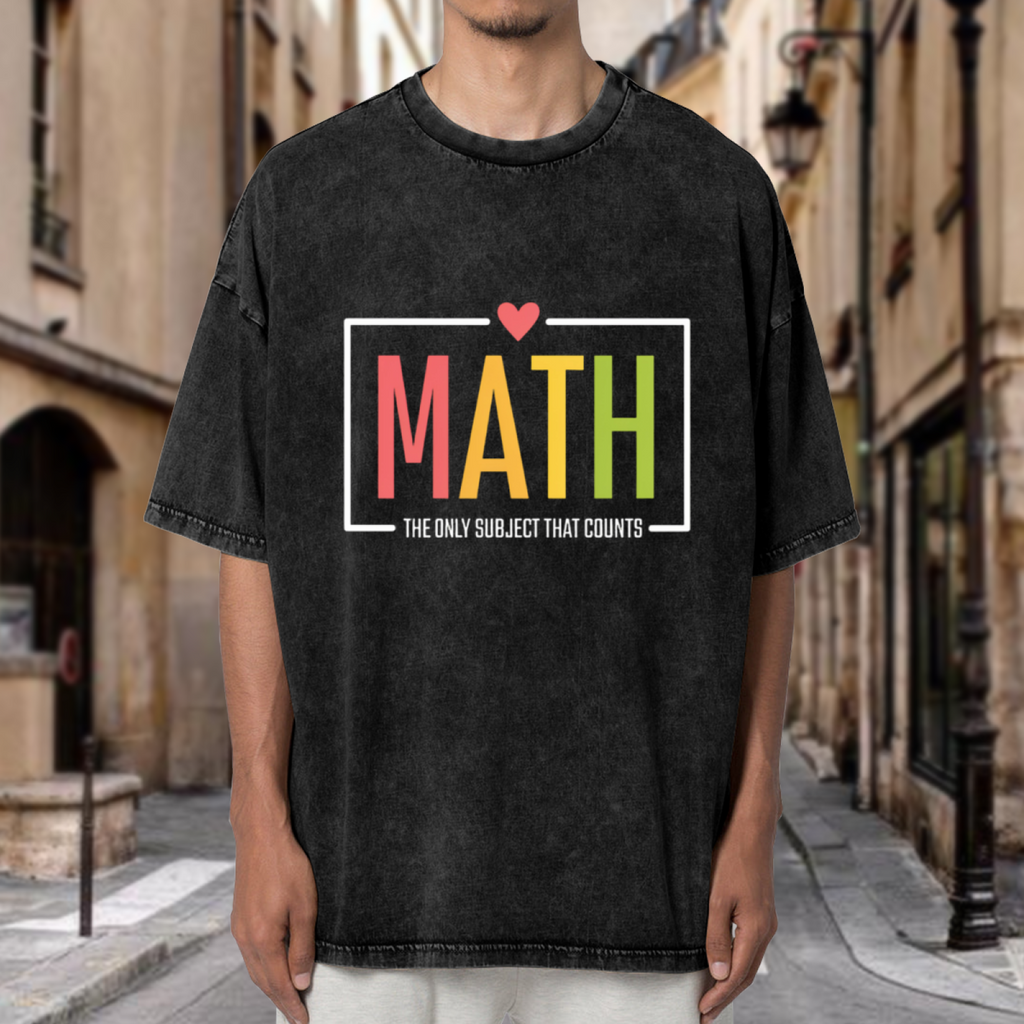 Unisex washed graphic T-shirt with Math The Only Subject That Counts themed design, product image