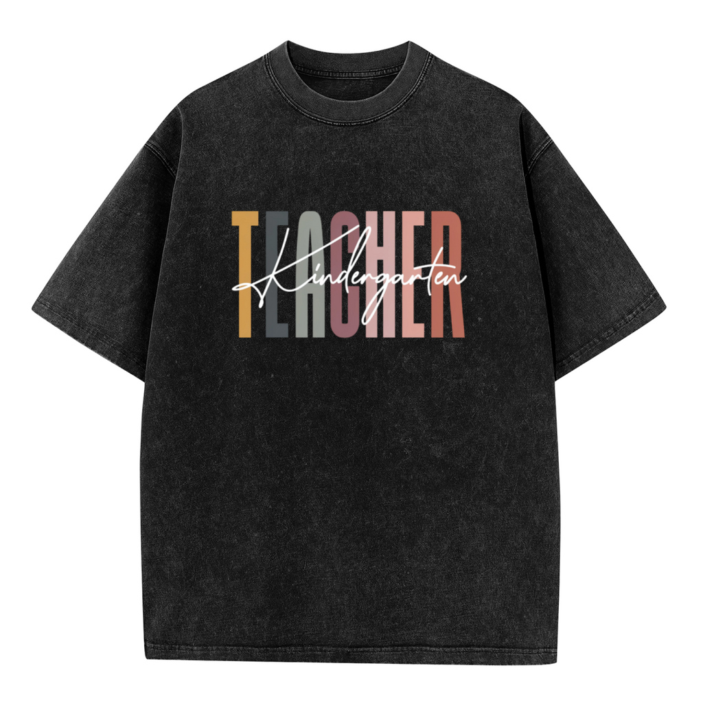 Unisex washed graphic T-shirt with Kindergarten Teacher themed design, product image
