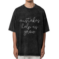 Product image of washed graphic T-shirt featuring 'Mistakes Help Us Grow' statement design