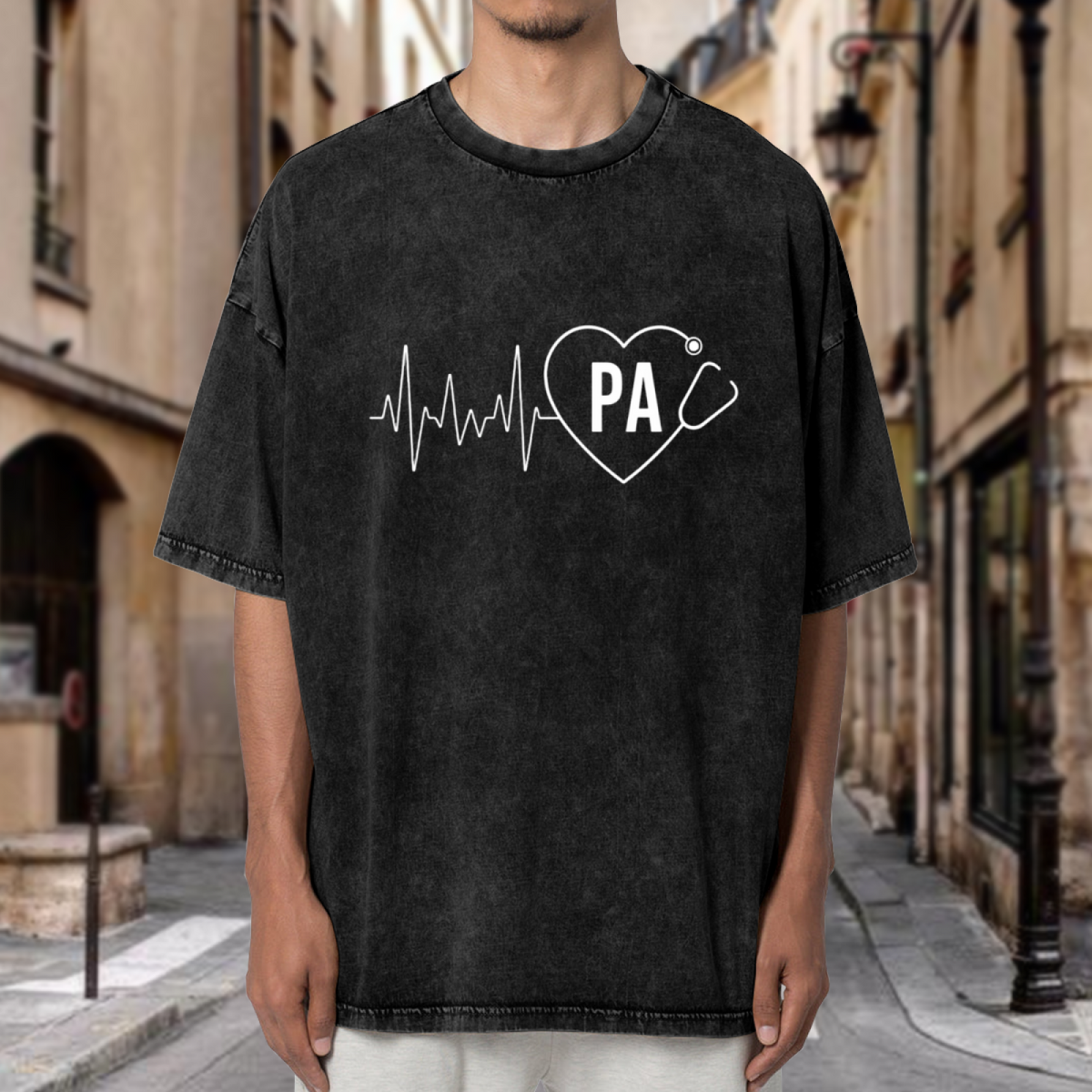 Unisex washed graphic T-shirt with Physician Assistant themed design, product image