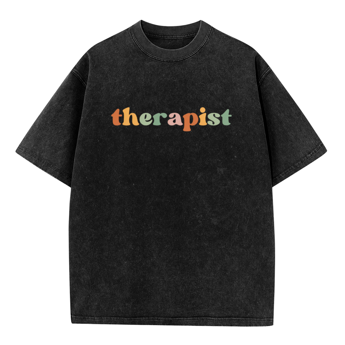 Product image of washed graphic T-shirt featuring 'Therapist' statement design
