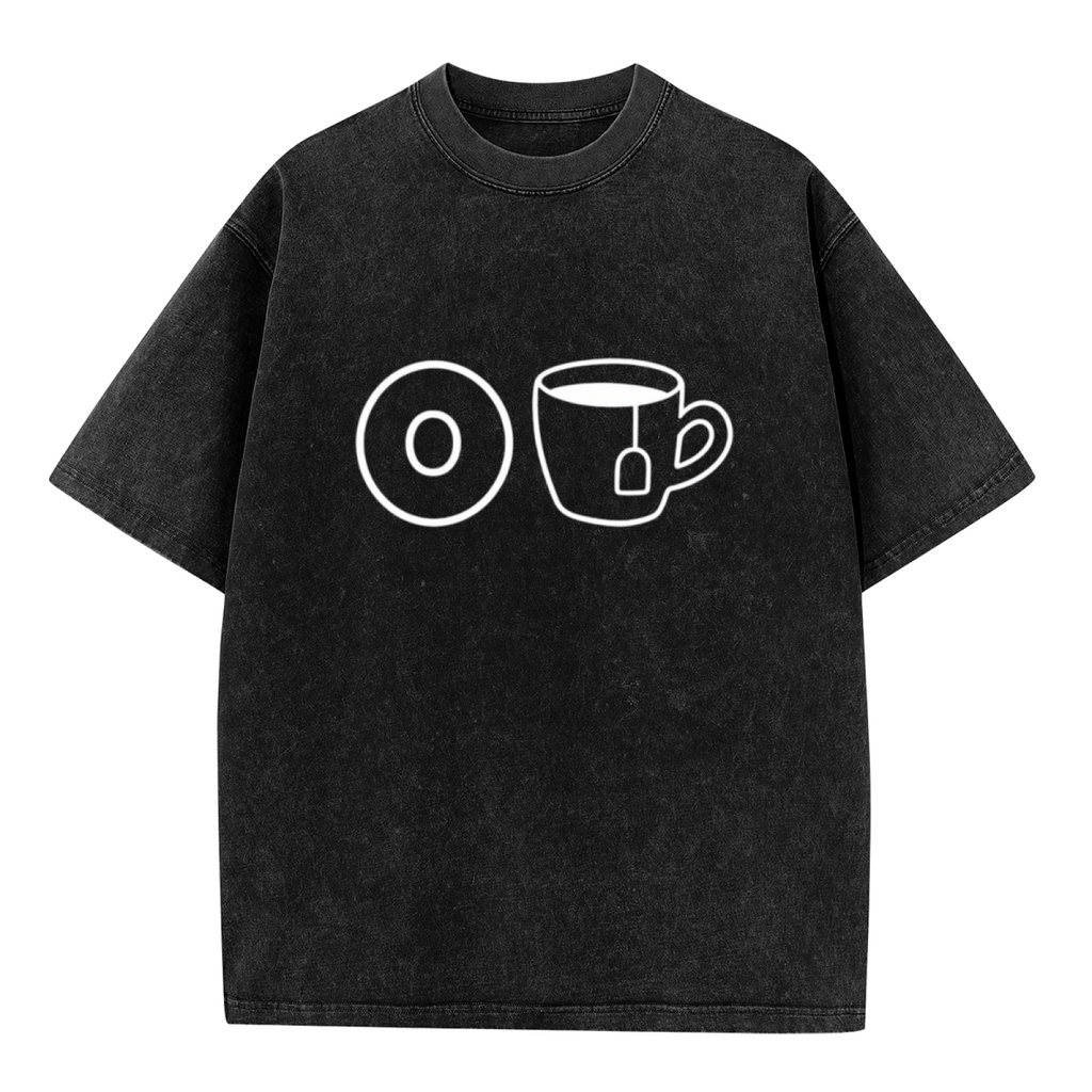 Unisex washed graphic T-shirt with O-Tea themed design, product image