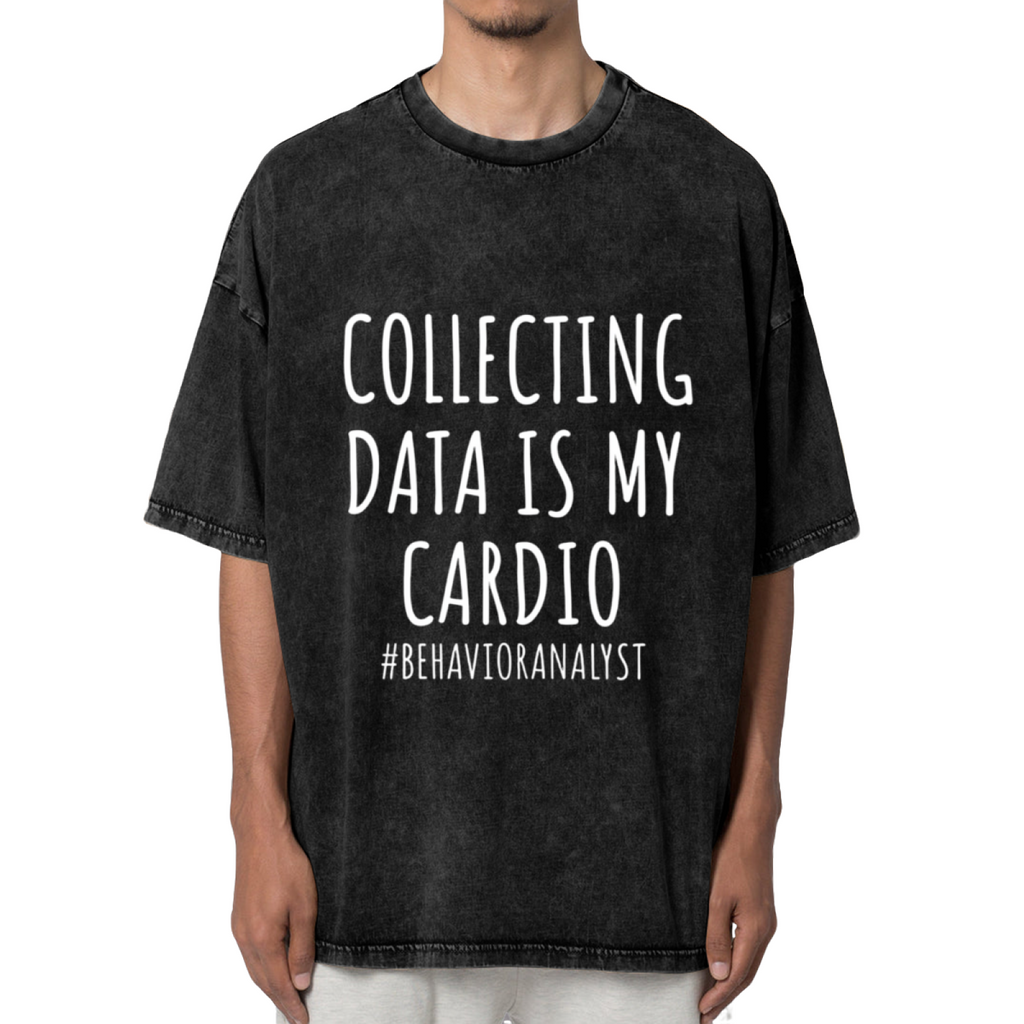 Unisex washed graphic T-shirt with Collecting Data Is My Cardio themed design, product image