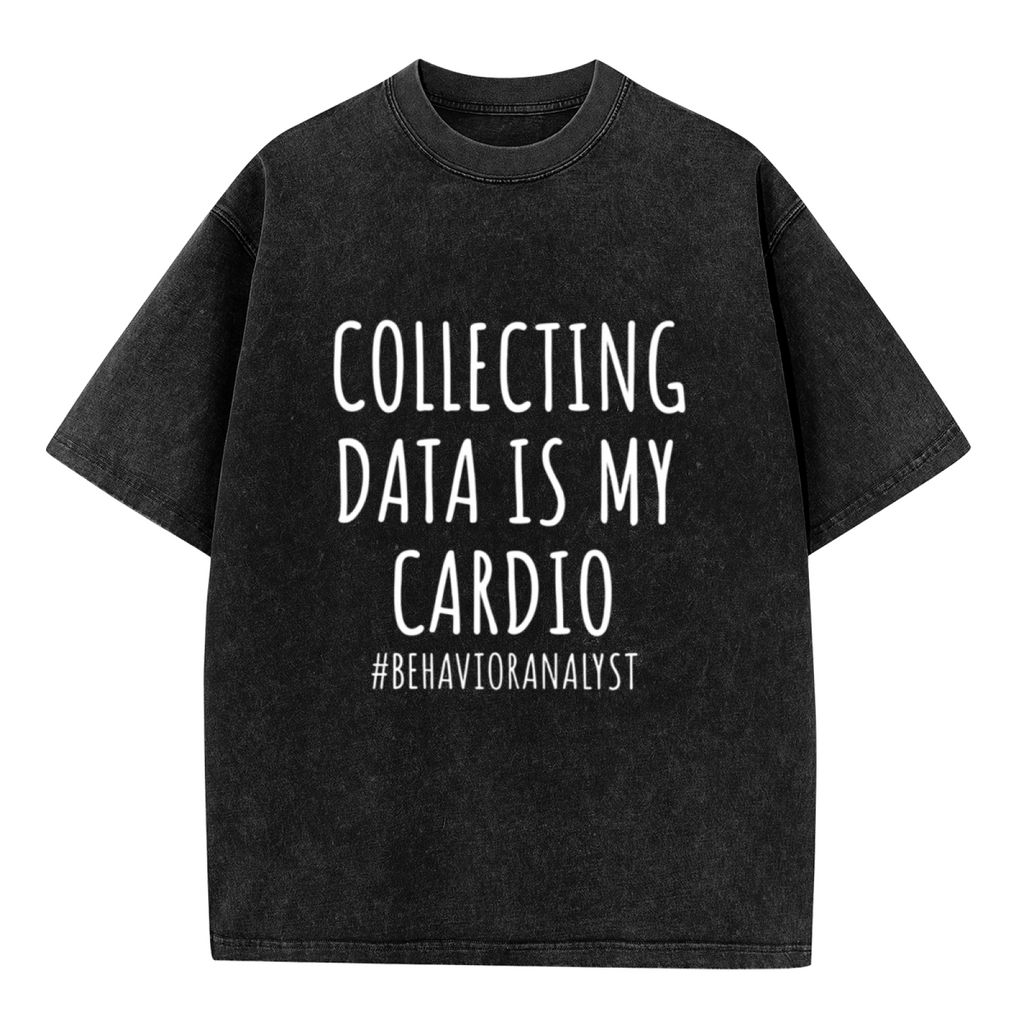 Unisex washed graphic T-shirt with Collecting Data Is My Cardio themed design, product image