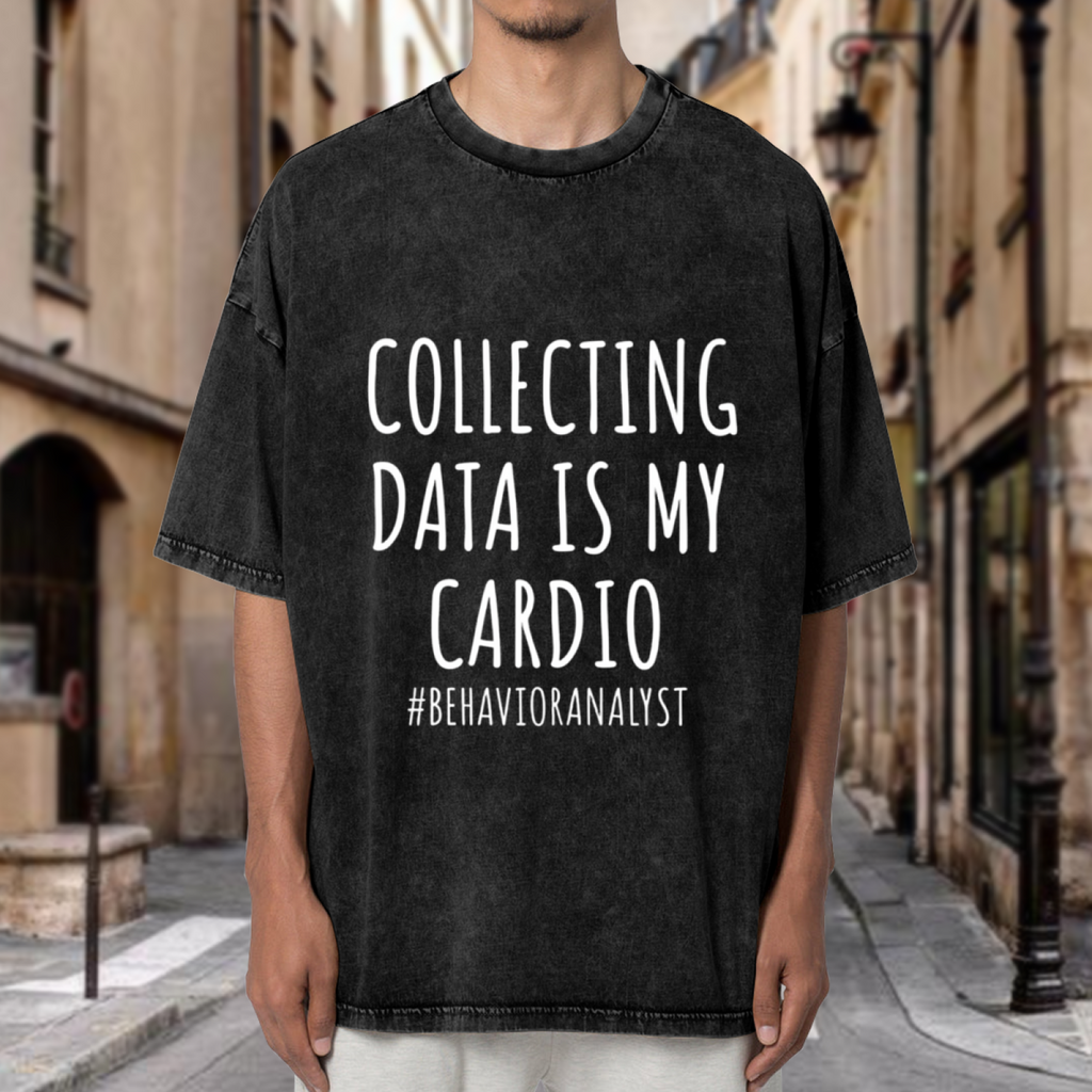 Unisex washed graphic T-shirt with Collecting Data Is My Cardio themed design, product image