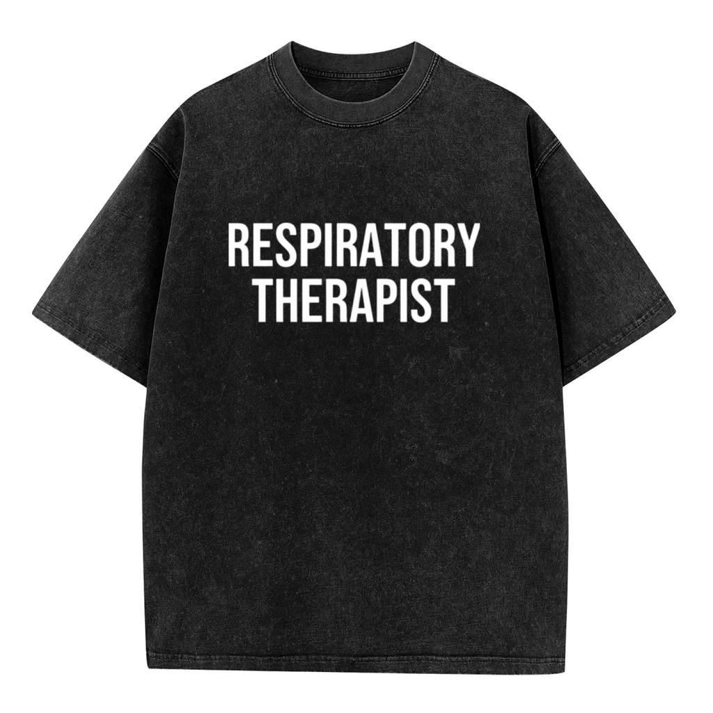 Product image of washed graphic T-shirt featuring 'Respiratory Therapist Graphic' statement design