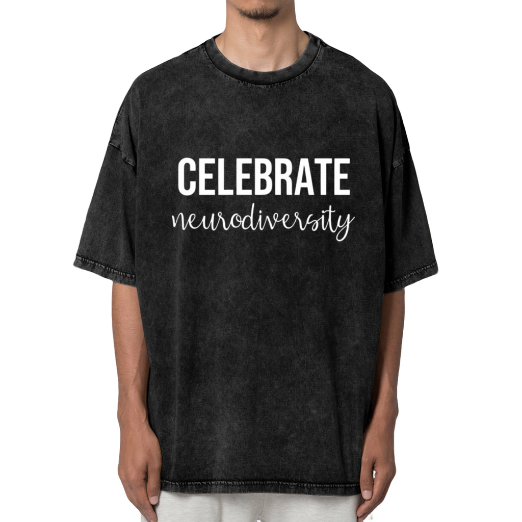 Unisex washed graphic T-shirt with Celebrate Neurodiversity themed design, product image