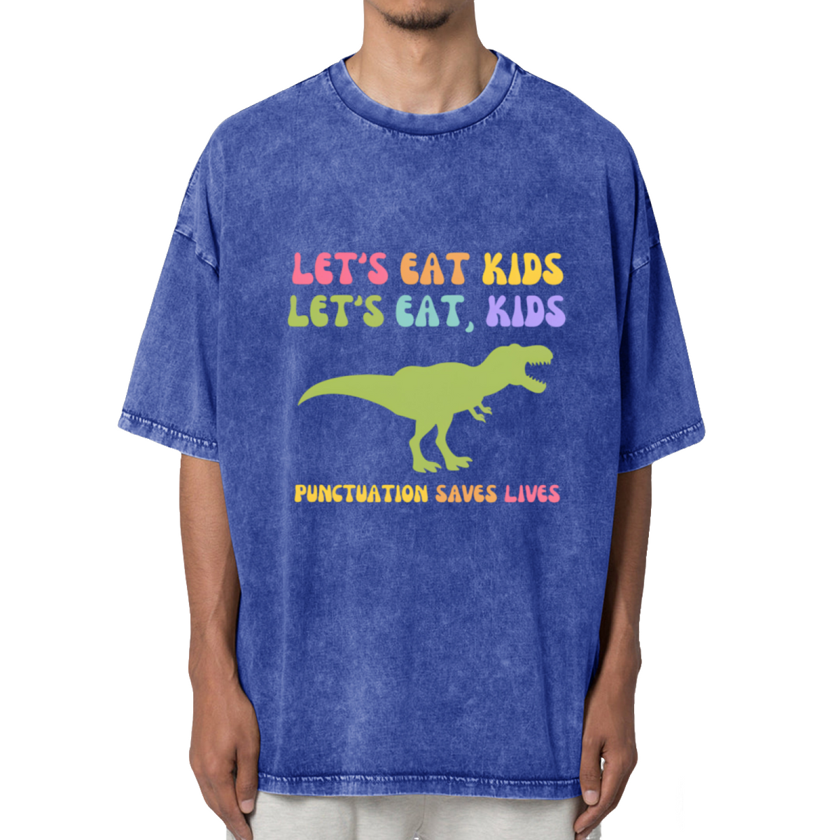 Let's Eat Kids Punctuation Saves Lives Washed Graphic T-Shirt
