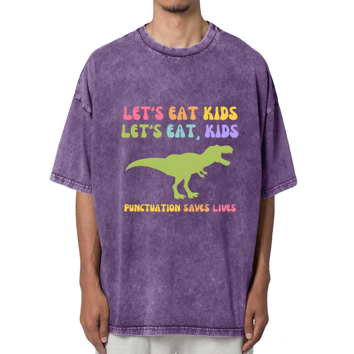 Let's Eat Kids Punctuation Saves Lives Washed Graphic T-Shirt