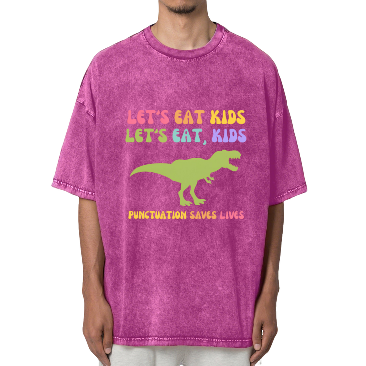 Let's Eat Kids Punctuation Saves Lives Washed Graphic T-Shirt