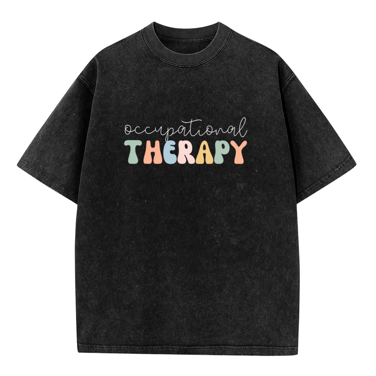 Product image of washed graphic T-shirt featuring 'Occupational Therapy Graphic' statement design