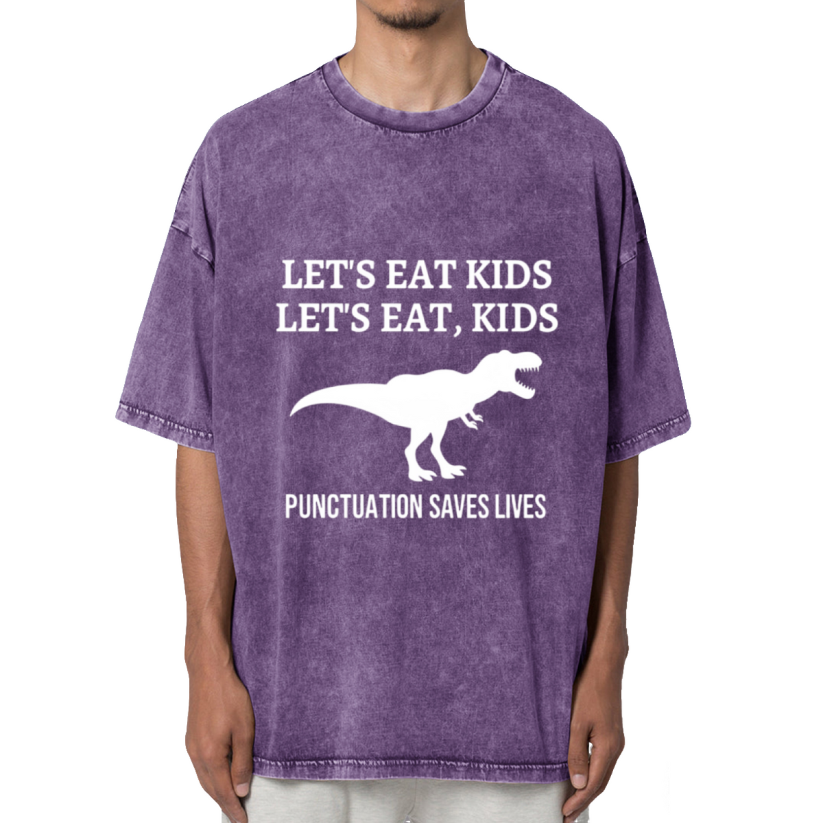 Let's Eat Kids Punctuation Saves Lives Washed Graphic T-Shirt