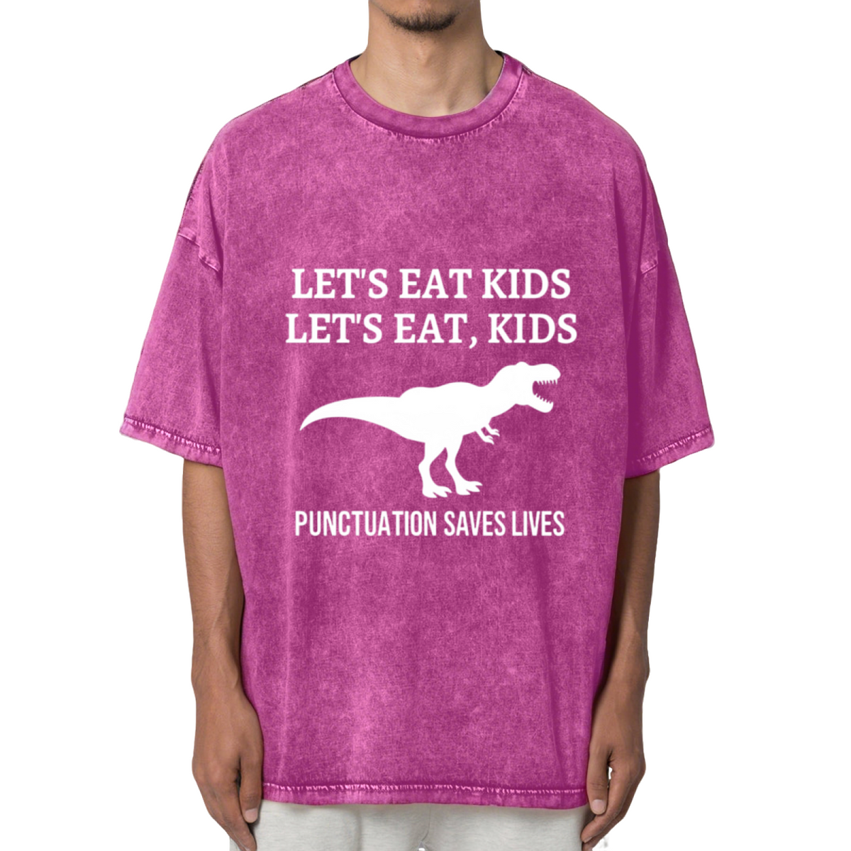 Let's Eat Kids Punctuation Saves Lives Washed Graphic T-Shirt