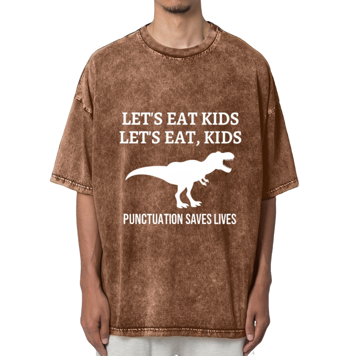 Let's Eat Kids Punctuation Saves Lives Washed Graphic T-Shirt