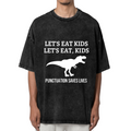 Unisex washed graphic T-shirt with Let's Eat Kids Punctuation Saves Lives themed design, product image