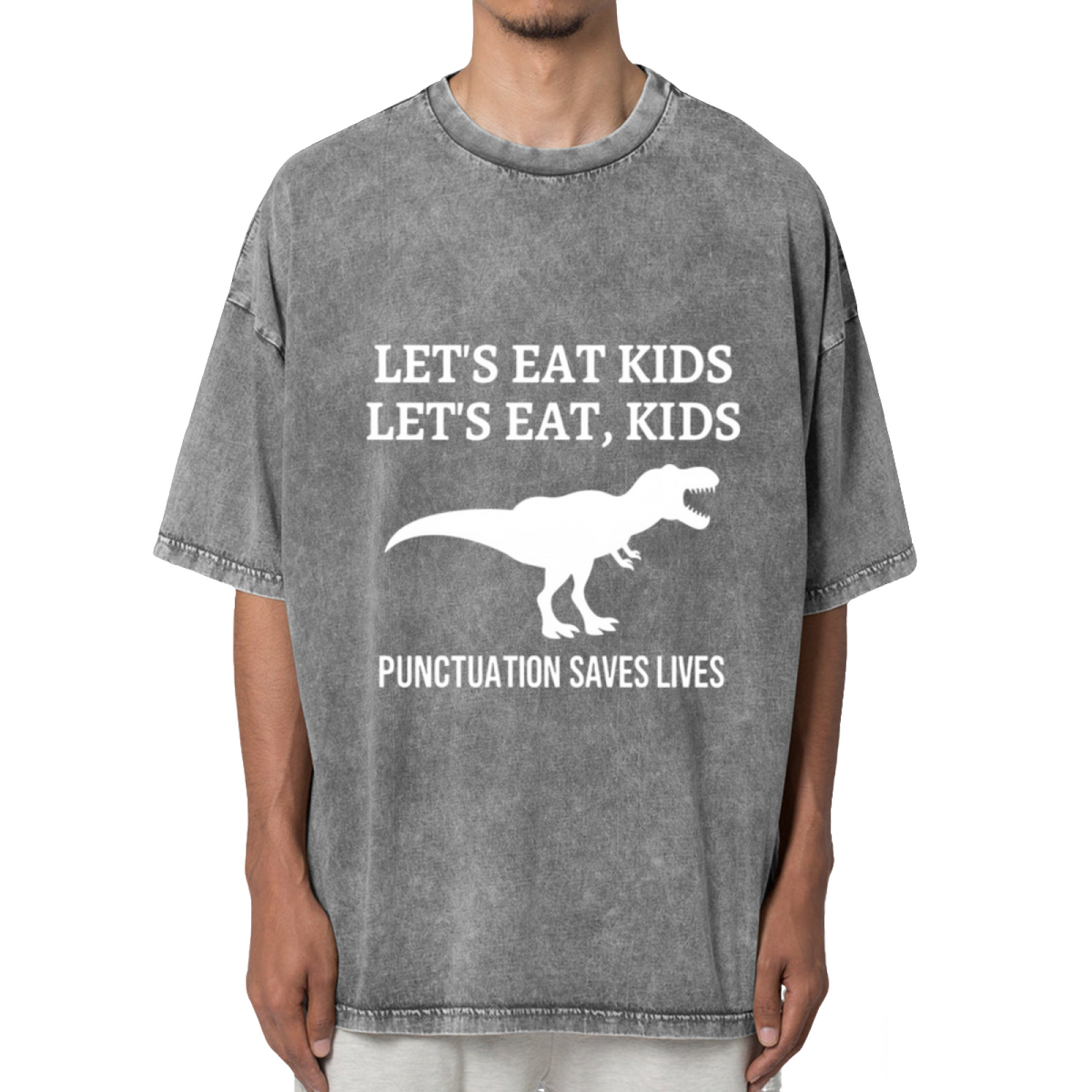 Let's Eat Kids Punctuation Saves Lives Washed Graphic T-Shirt