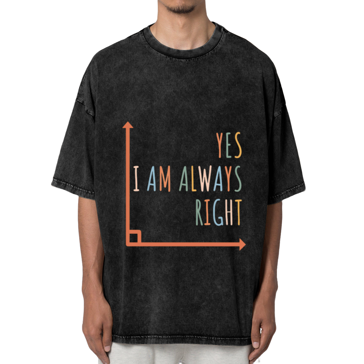 Unisex washed graphic T-shirt with Yes I Am Always Right themed design, product image