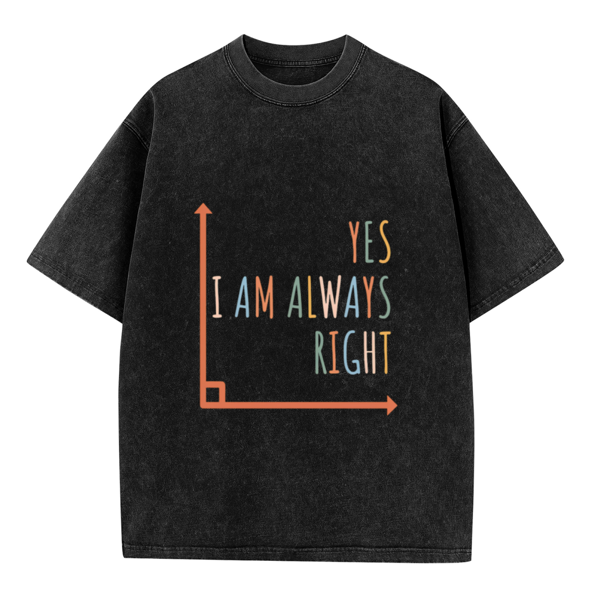 Unisex washed graphic T-shirt with Yes I Am Always Right themed design, product image