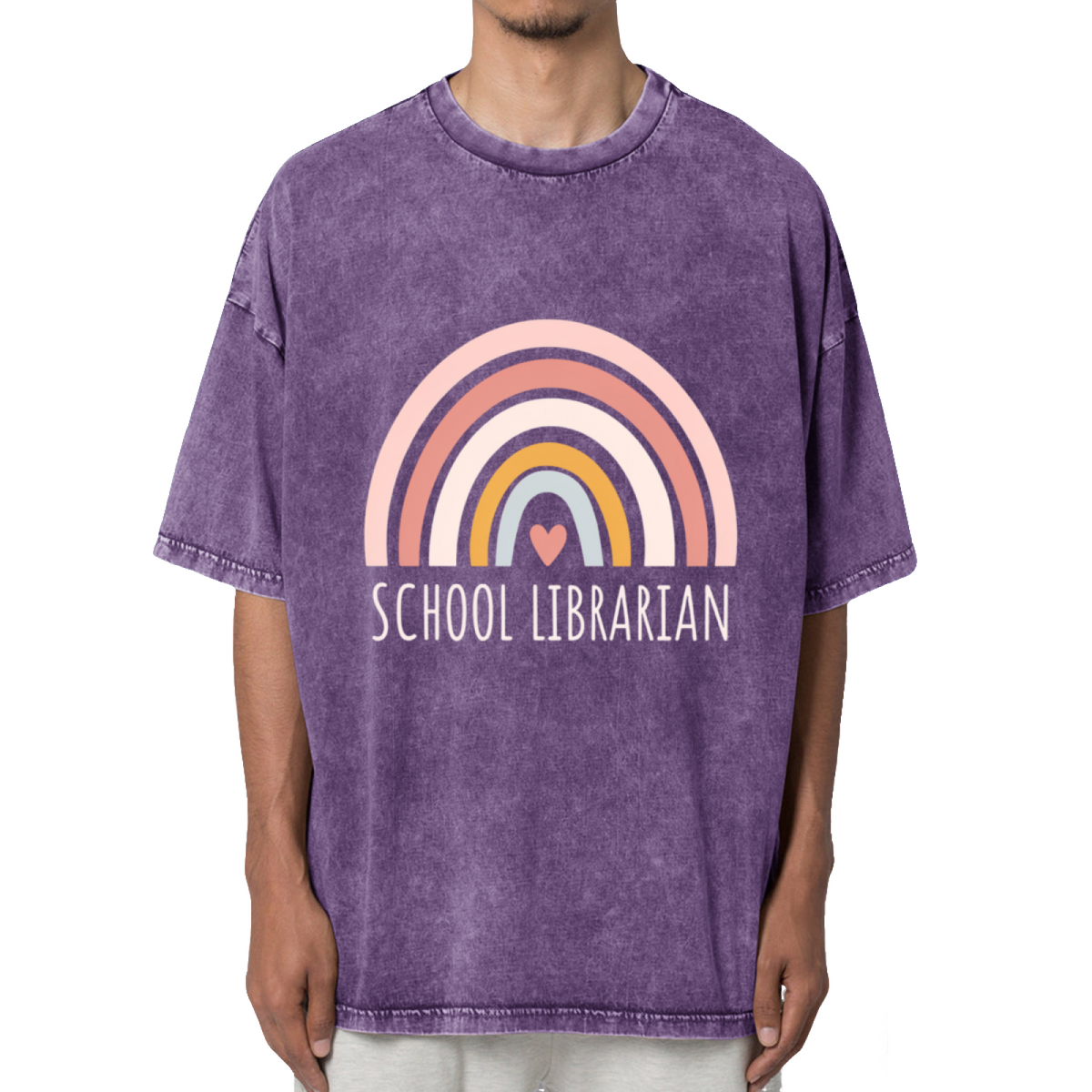 School Librarian Shirt Rainbow Shirt Washed Graphic T-Shirt