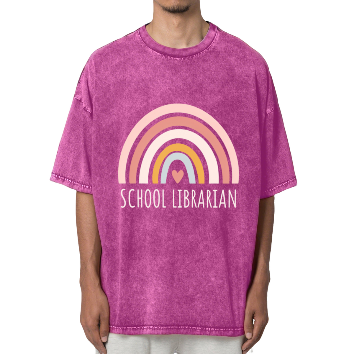School Librarian Shirt Rainbow Shirt Washed Graphic T-Shirt