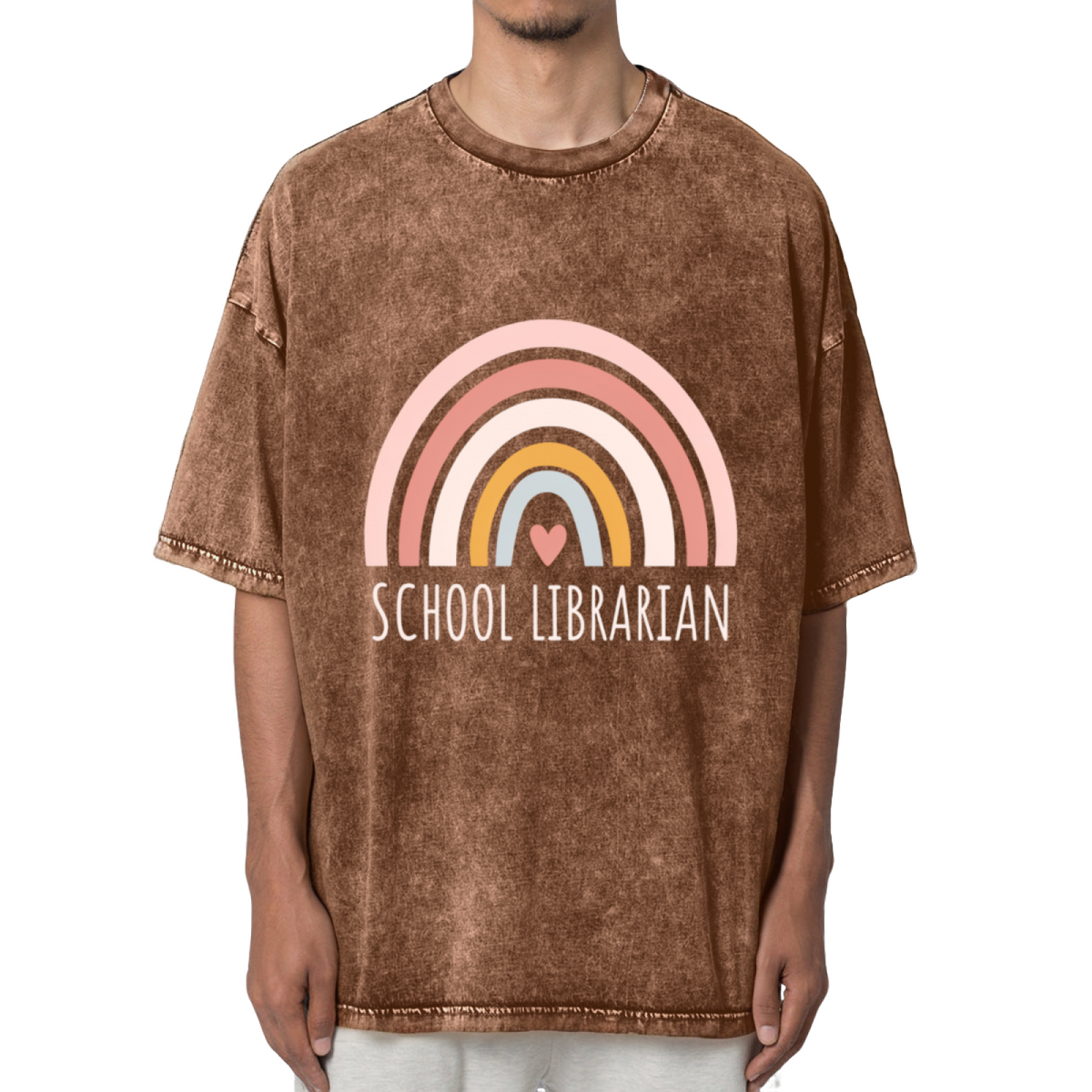 School Librarian Shirt Rainbow Shirt Washed Graphic T-Shirt
