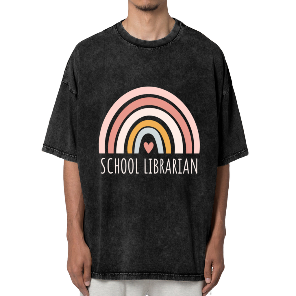Unisex washed graphic T-shirt with School Librarian Shirt Rainbow Shirt School Librarian Gift Librarian Shirt Gift For Librarian Shirt Gift For School Librarian Back To School