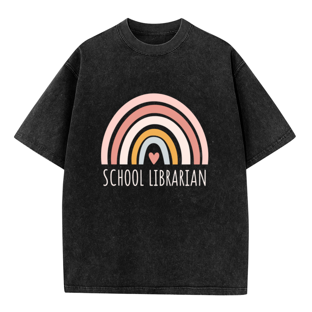 Unisex washed graphic T-shirt with School Librarian Shirt Rainbow Shirt School Librarian Gift Librarian Shirt Gift For Librarian Shirt Gift For School Librarian Back To School