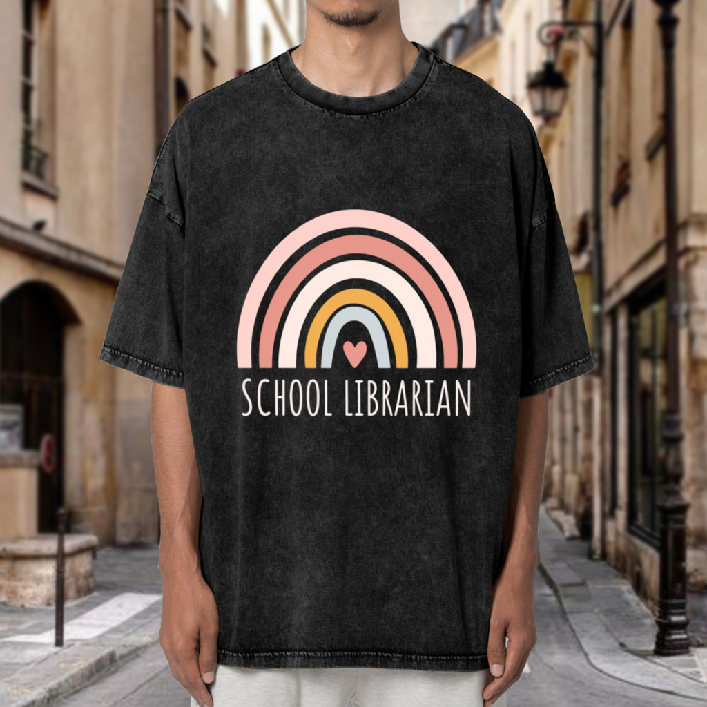 Unisex washed graphic T-shirt with School Librarian Shirt Rainbow Shirt School Librarian Gift Librarian Shirt Gift For Librarian Shirt Gift For School Librarian Back To School