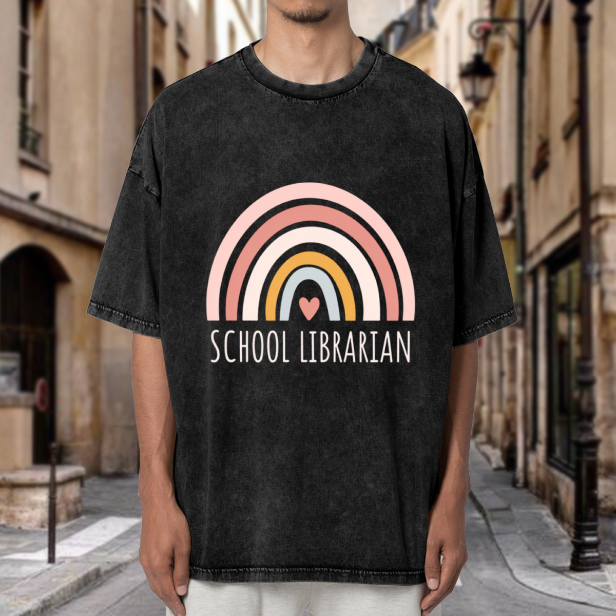 Unisex washed graphic T-shirt with School Librarian Shirt Rainbow Shirt School Librarian Gift Librarian Shirt Gift For Librarian Shirt Gift For School Librarian Back To School