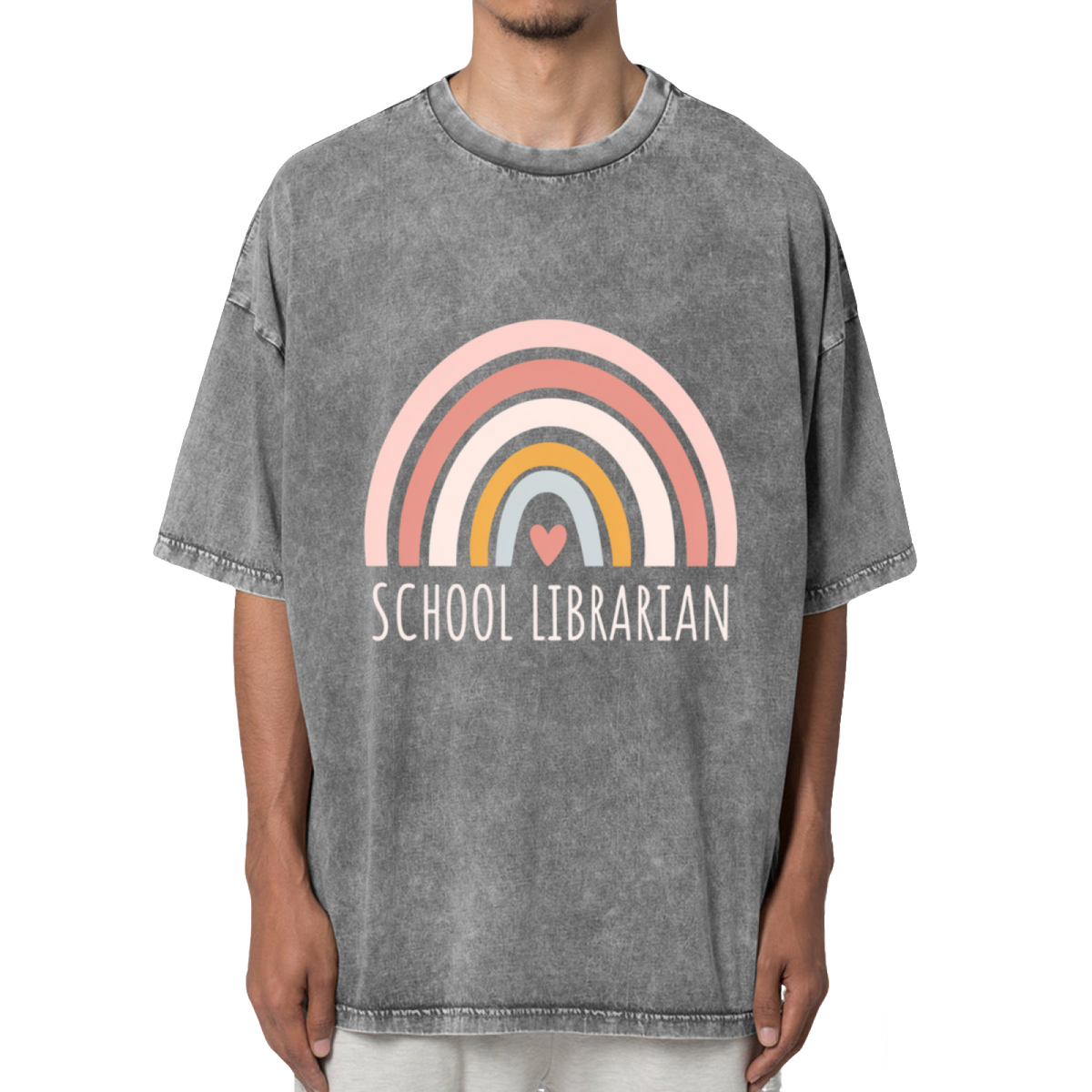 School Librarian Shirt Rainbow Shirt Washed Graphic T-Shirt