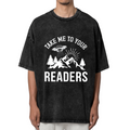 Unisex washed graphic T-shirt with Take Me To Your Readers themed design, product image