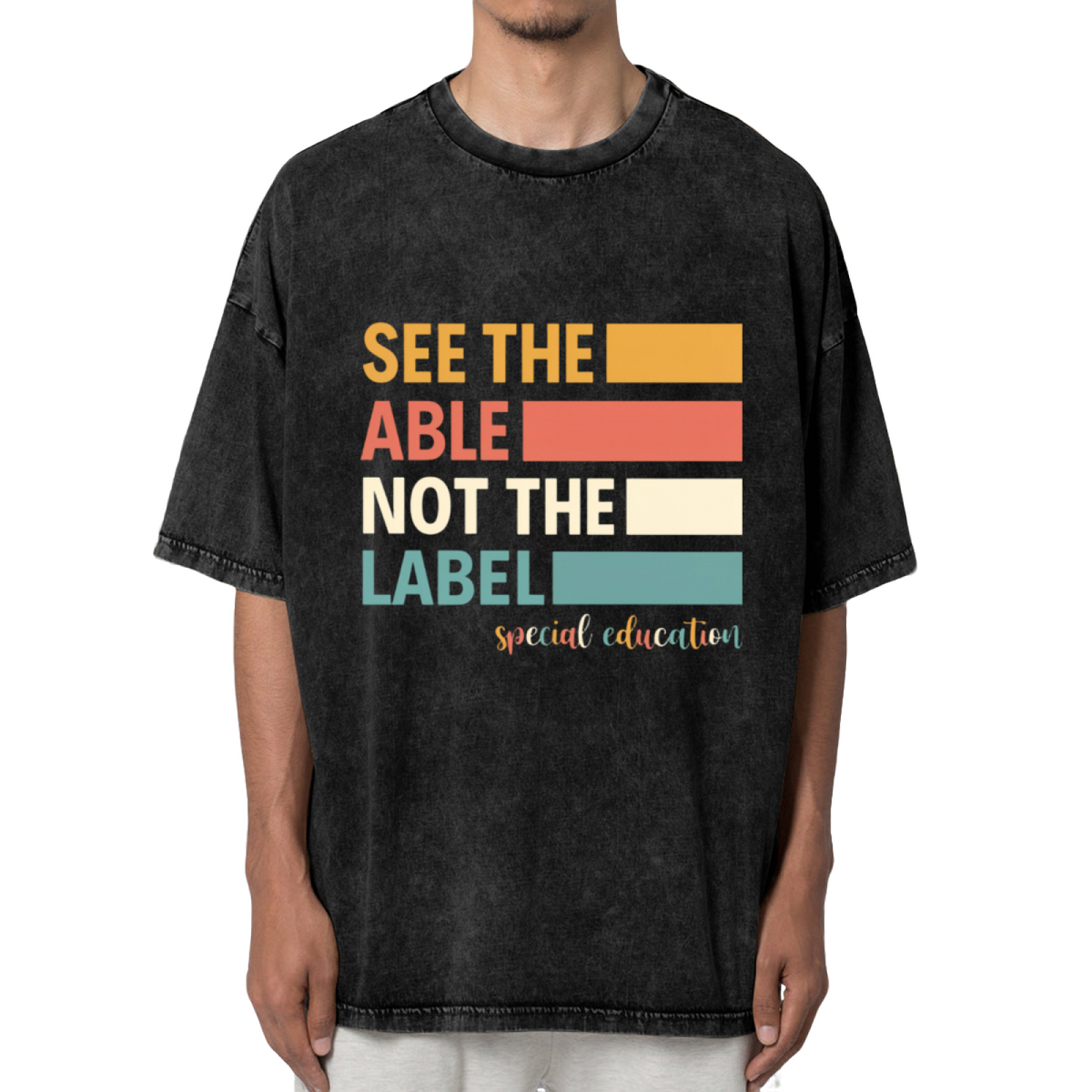Unisex washed graphic T-shirt with See The Able Not The Label Sped Teacher themed design, product image