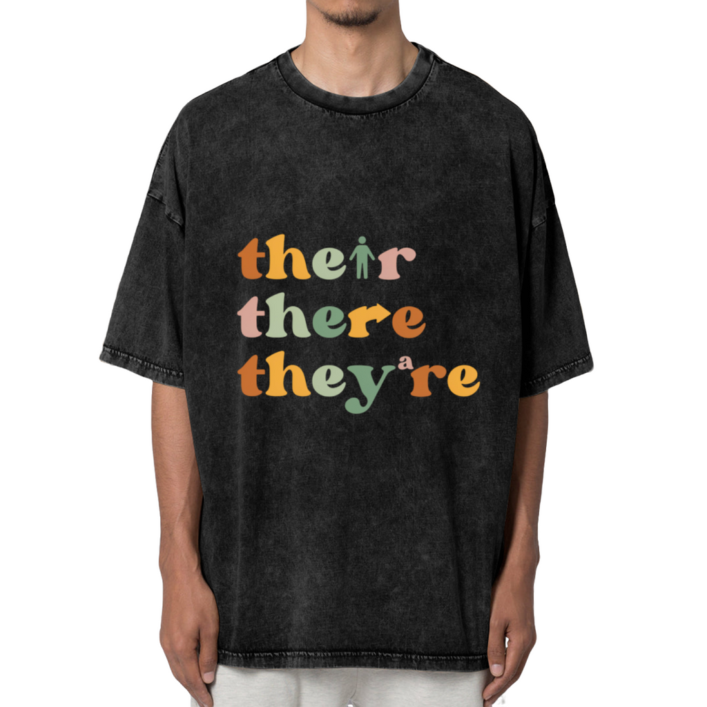 Unisex washed graphic T-shirt with Their There They're themed design, product image