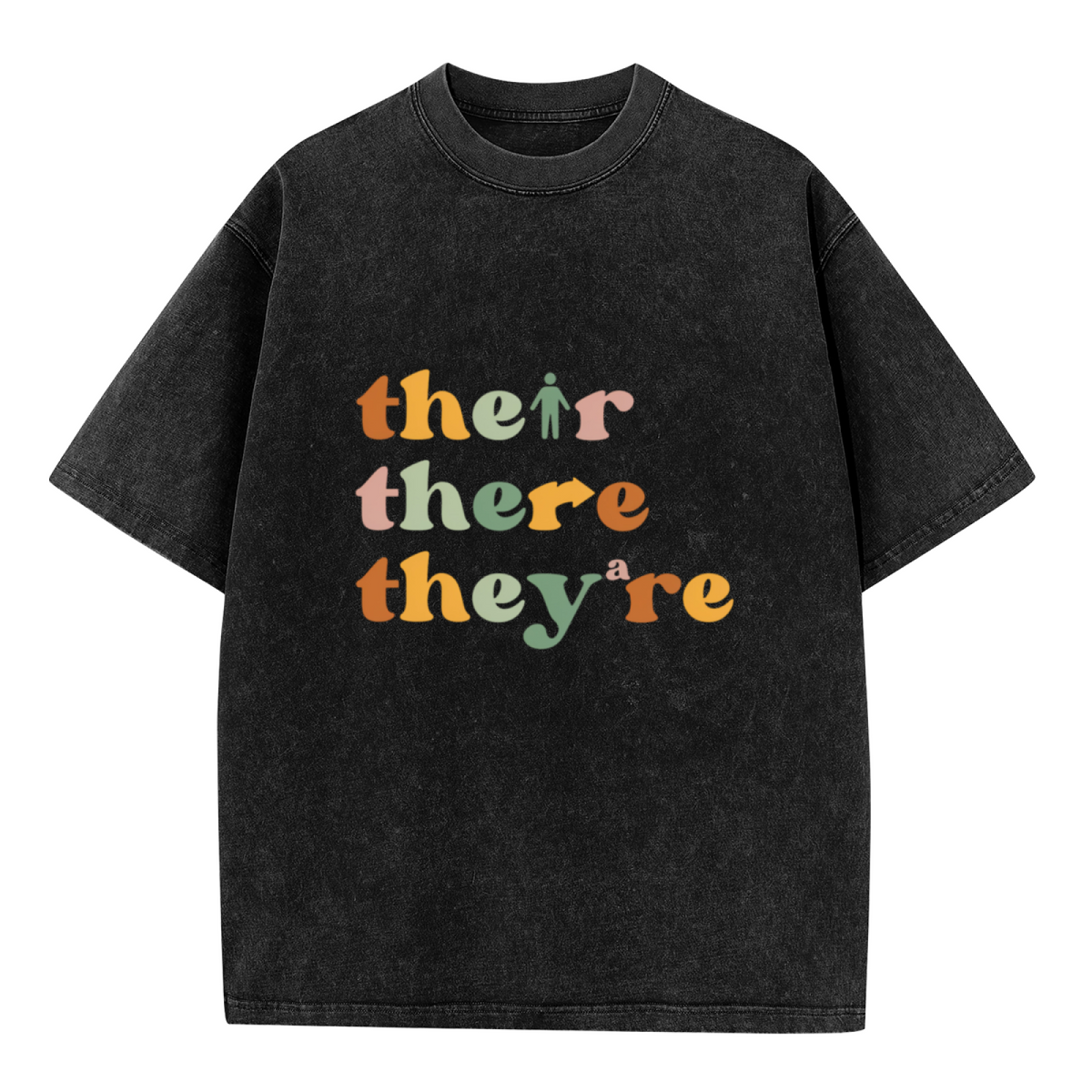 Unisex washed graphic T-shirt with Their There They're themed design, product image