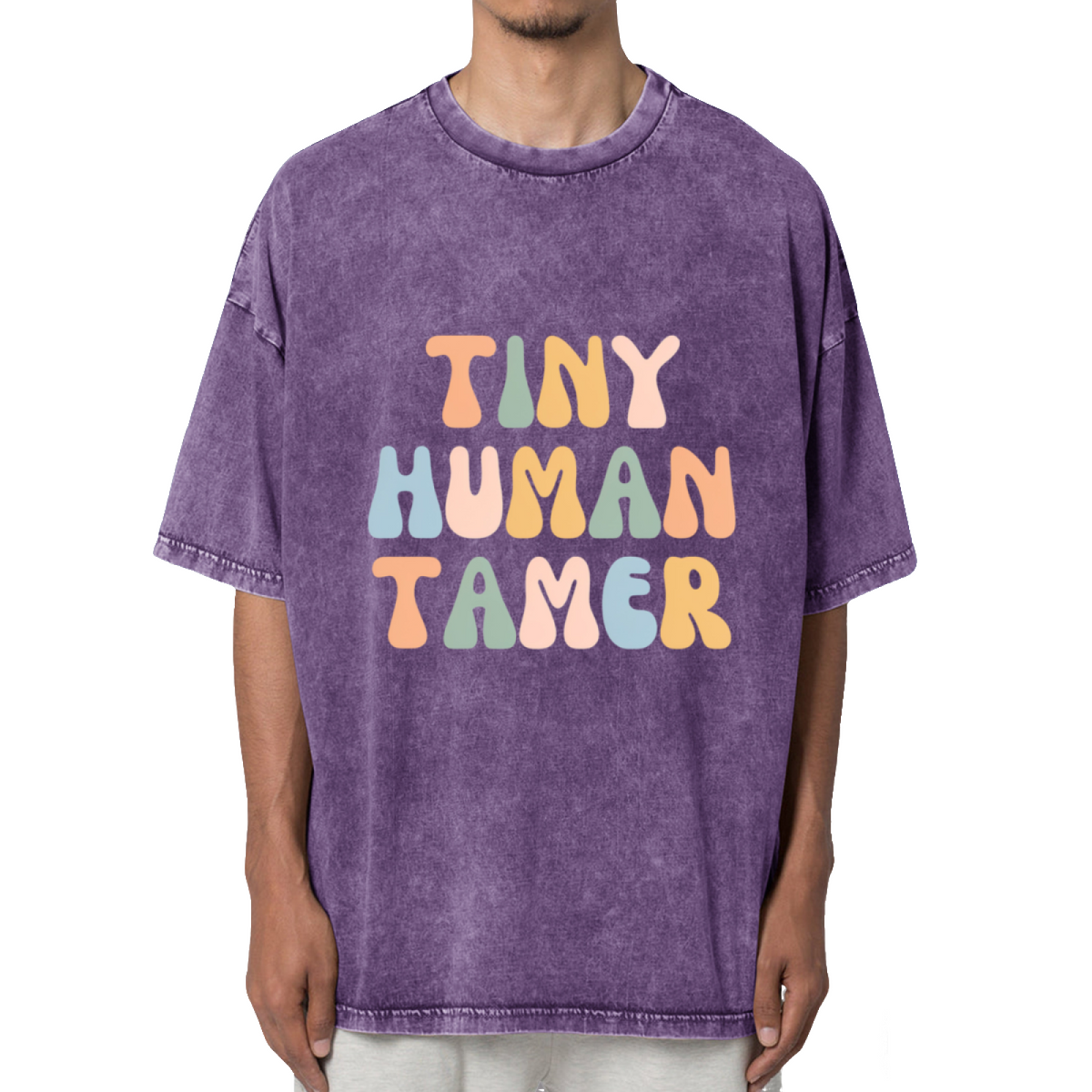 Tiny Human Tamer Shirt Funny Daycare Washed Graphic T-Shirt