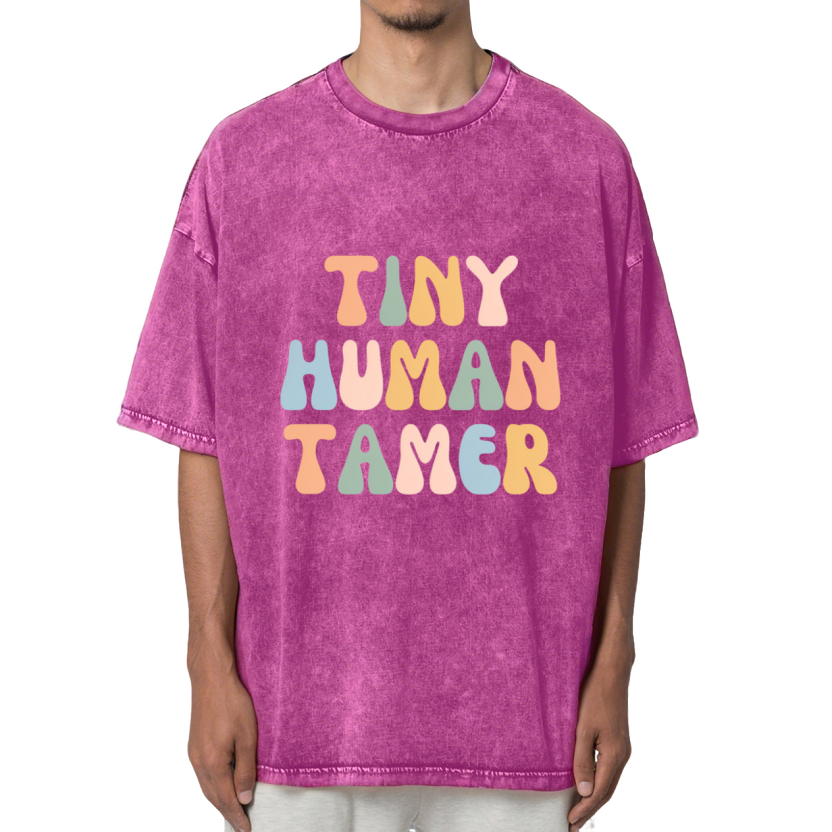 Tiny Human Tamer Shirt Funny Daycare Washed Graphic T-Shirt