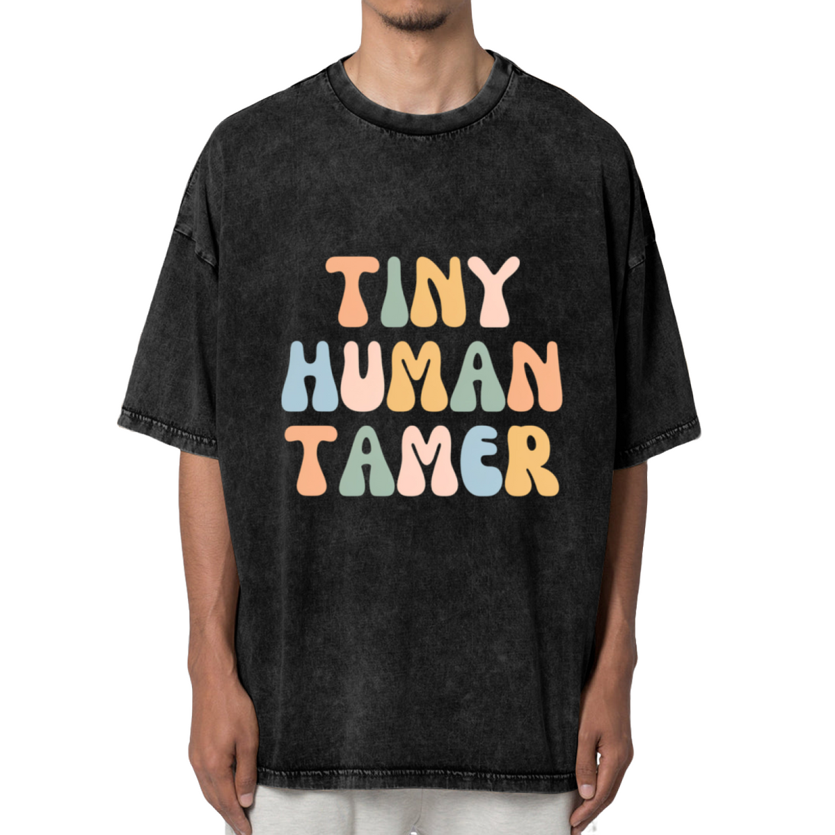 Unisex washed graphic T-shirt with Tiny Human Tamer Shirt Funny Daycare Teacher Shirt Teacher Gifts Preschool Teacher Gift Kindergarten Teacher Shirt Babysitting Shirt Nanny t