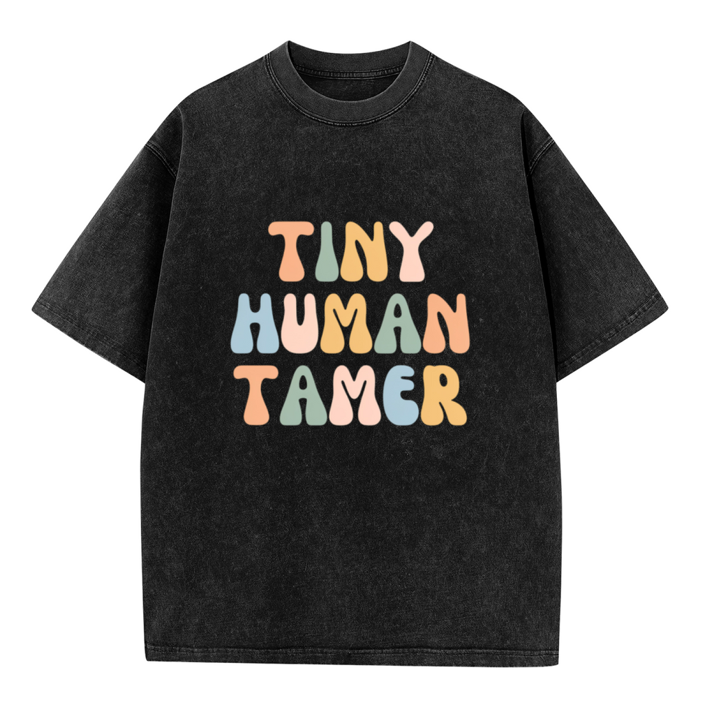 Unisex washed graphic T-shirt with Tiny Human Tamer Shirt Funny Daycare Teacher Shirt Teacher Gifts Preschool Teacher Gift Kindergarten Teacher Shirt Babysitting Shirt Nanny t